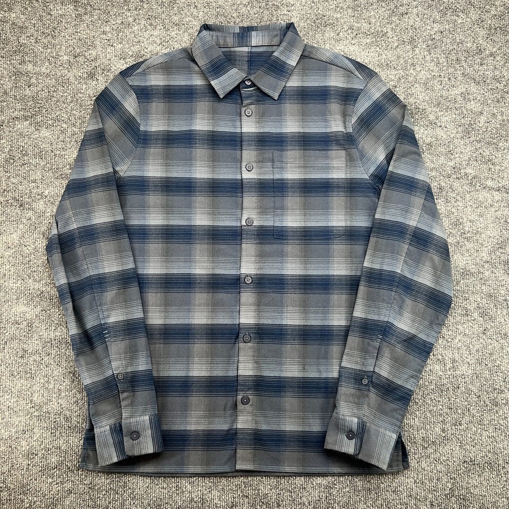 Lemon Men's Navy and Charcoal Plaid Button Down Shirt